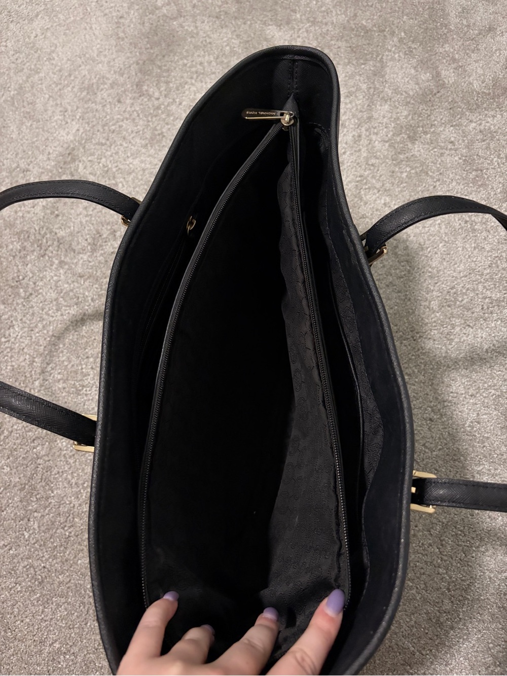 Michael Kors Black Leather Tote with Gold MK Charm - Picture 6 of 13